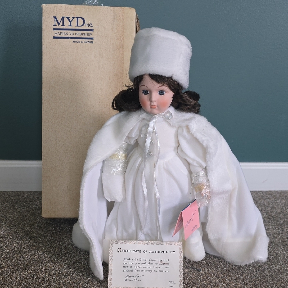 MYD Porcelain Doll in White Winter Outfit - Elegant Kids Collectible
